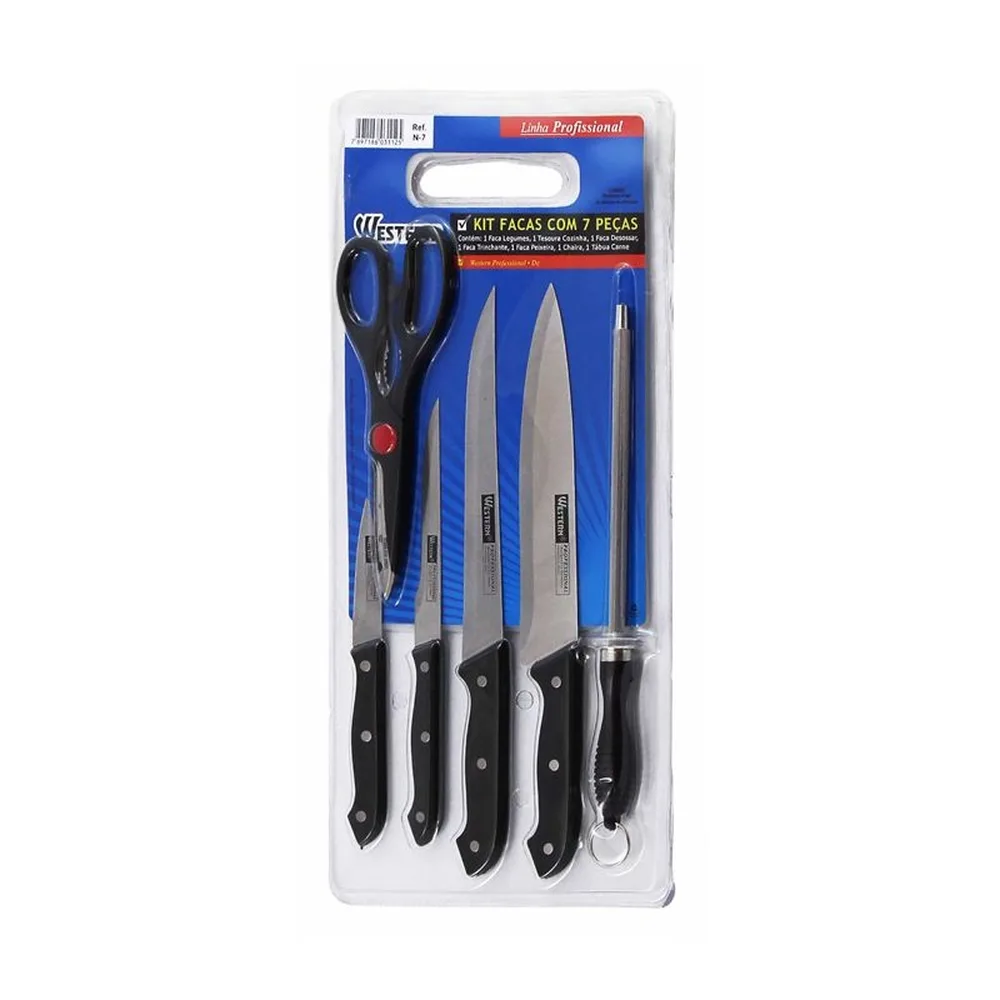 Kit de Facas Com Chaira Tesoura e Tabua 7 peças Western N7 - Imagem 2