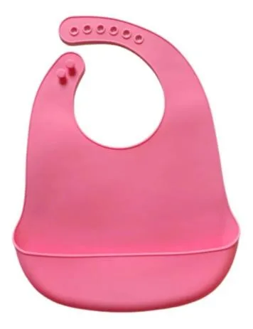 Babador de Silicone com Bolso Pega Migalhas Regulável Rosa