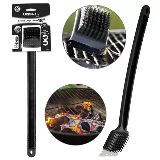 Escova Limpa Grelha Com Raspador 45,6cm Aço Inox