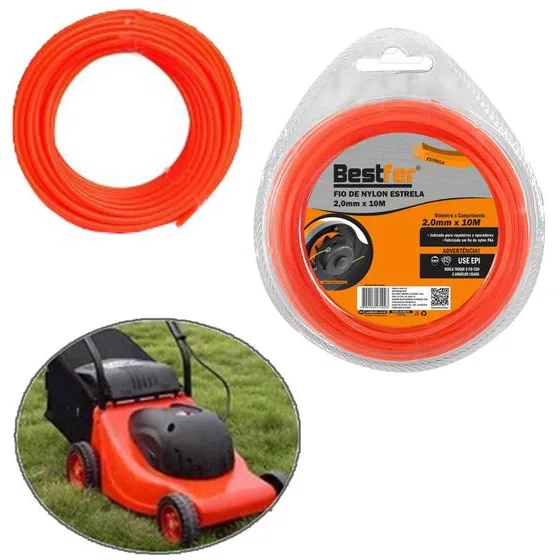 Fio De Nylon Estrela Para Aparador De Grama 2mm x 10m