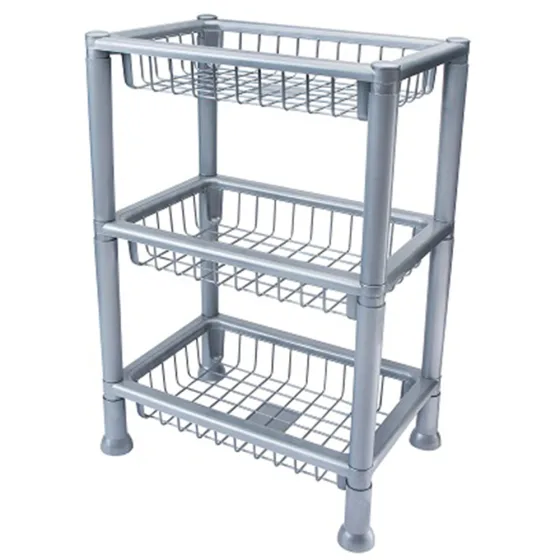 Fruteira de Chao de Plastico Retangular Cinza com 3 Andares 68x38x26cm