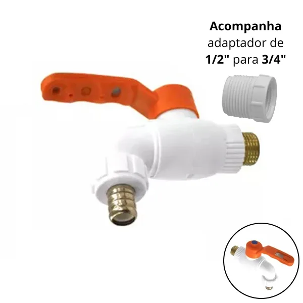 Torneira Esfera 1/2 Plástico C/ Adaptador 3/4 - Imagem 2