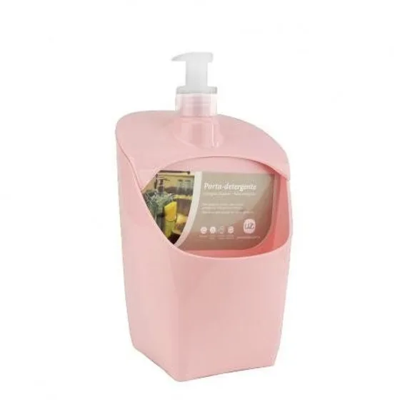 Porta Detergente Dispenser com Suporte para Bucha Rosa