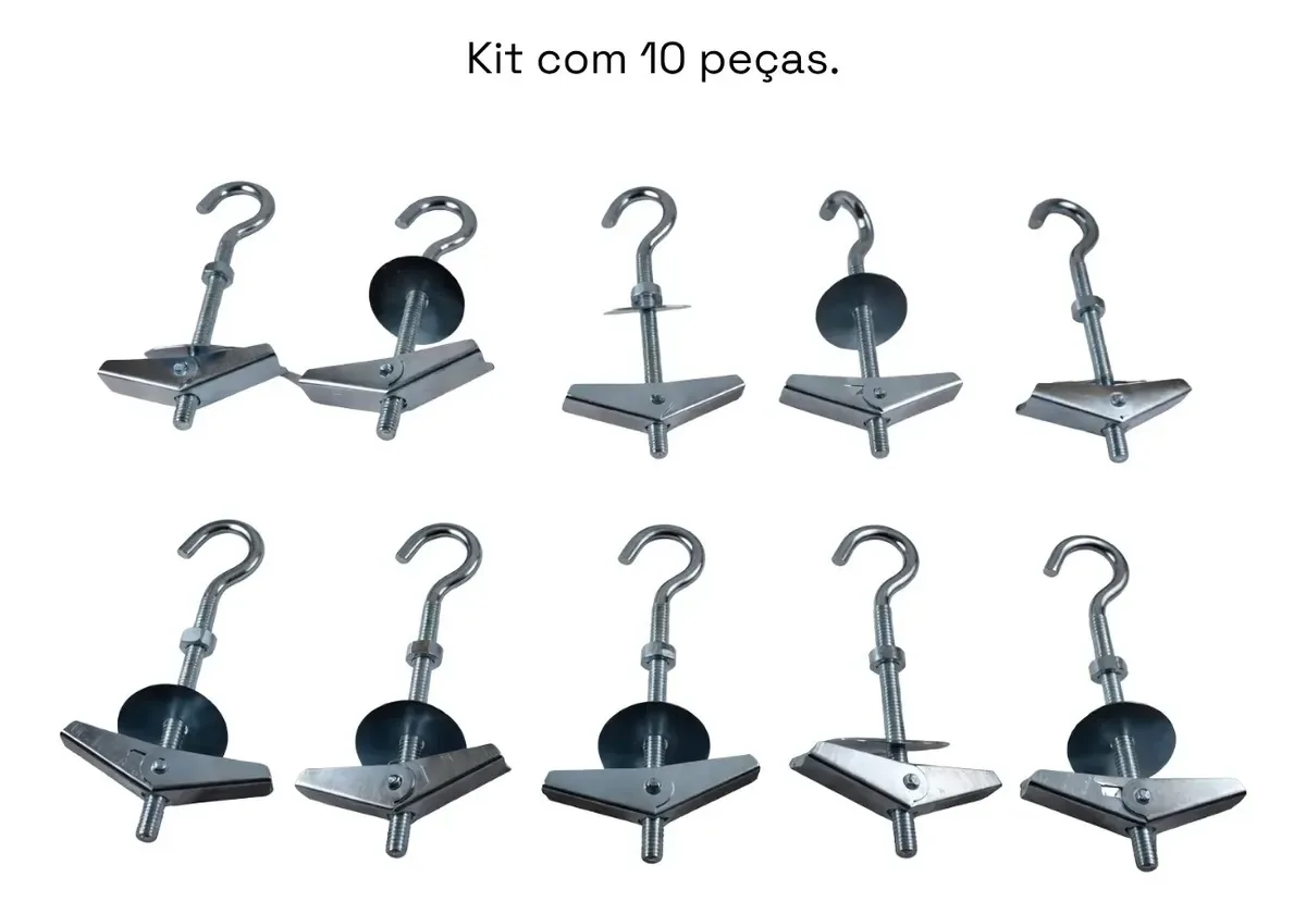 Kit 10 Gancho Aberto Bucha Basculante M6x70mm Teto Drywall - Imagem 5