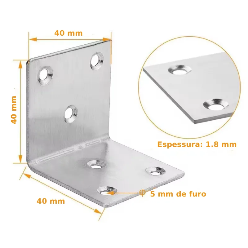Kit 10 Cantoneira L 40x40mm 6 Furos Aço Galvanizado - Imagem 2