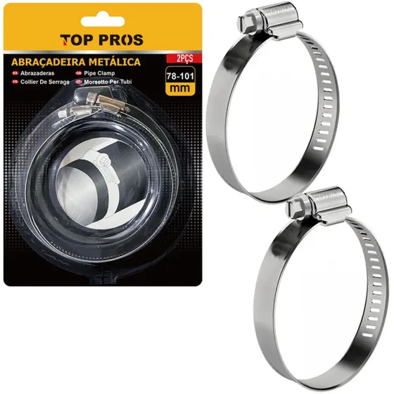 Kit 2 Abraçadeira Ajustável 78 a 101mm Aço Zincado TOP4451