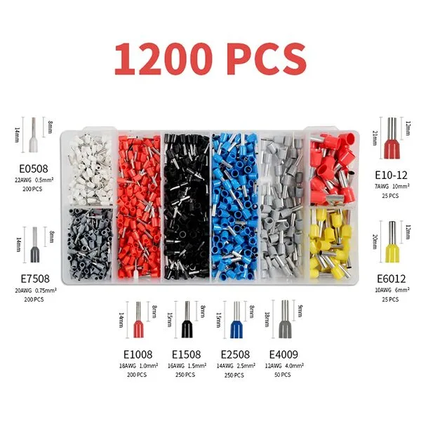 Kit 1200 Terminais Elétricos Ilhós Tubular 0,5mm a 10mm com Caixa Organizadora - Imagem 2