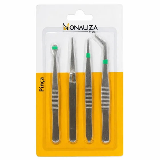 Kit 4 Pinças de Precisão em Aço para Artesanato e Eletrônica