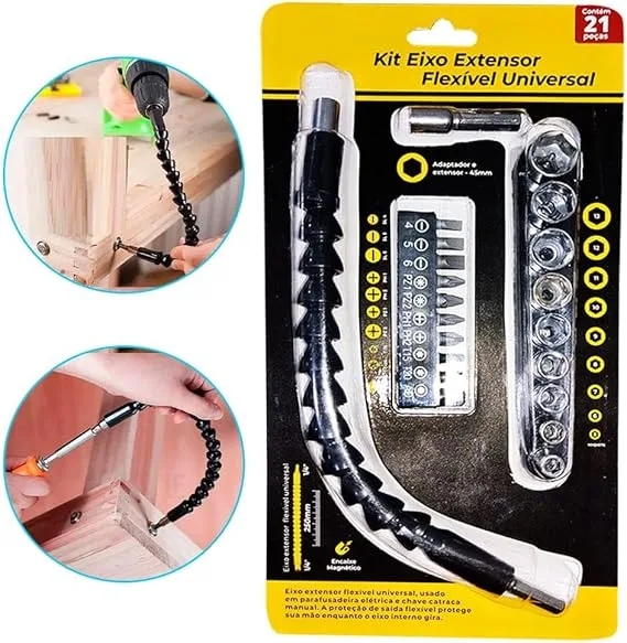Kit Chave Bit e Soquete Com Eixo Extensor Flexível 21 Peças - Imagem 2