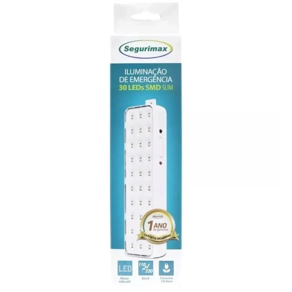Luminária de Emergência 30 Leds Segurimax Slim