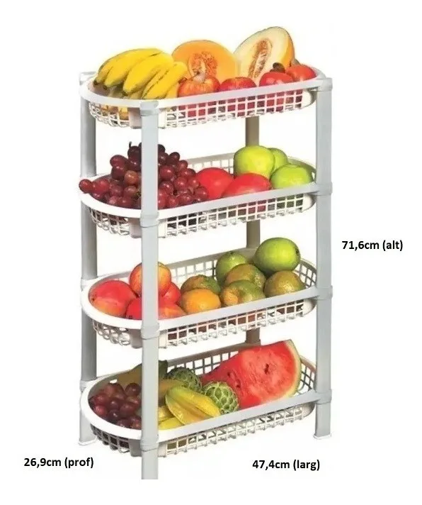 Fruteira De Chão Organizador De Plástico Multiuso 4 Cestos - Imagem 2