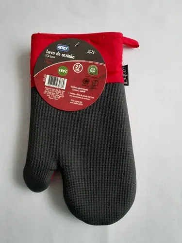 Luva Para Cozinha Silicone Térmica Com Neoprene Vermelha Preta - Imagem 3