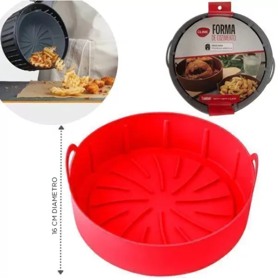 Forma de Silicone Redonda com Alça para Air fryer 16cm