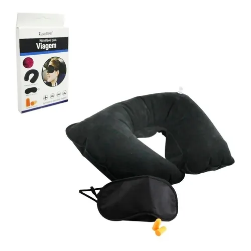 Kit Viagem Inflável Almofada Mascara Protetor P/ Ônibus Avião Carro