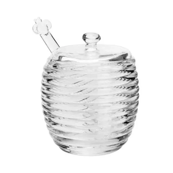 Meleira Colmeia de Vidro Cristal Com Tampa e Pegador 210ml