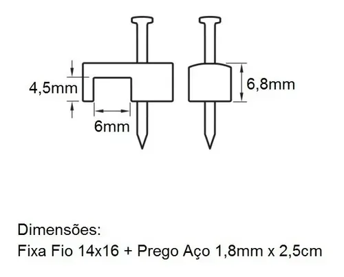 100 Miguelão Grampo 2,5mm Fixa Fio 14x16 Com Prego De Aço - Imagem 2