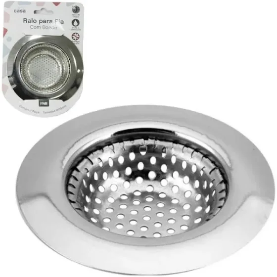 Ralo de Inox para Pia de Cozinha Grande 11,5cm Borda Larga