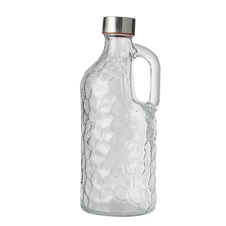 Garrafa De Vidro Relevo Com Alça + Tampa De Inox 1L - Imagem 4