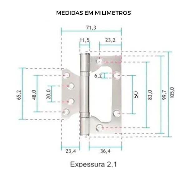 Kit 3 Dobradiças Inox 4x3" para Porta com Parafusos - Imagem 4