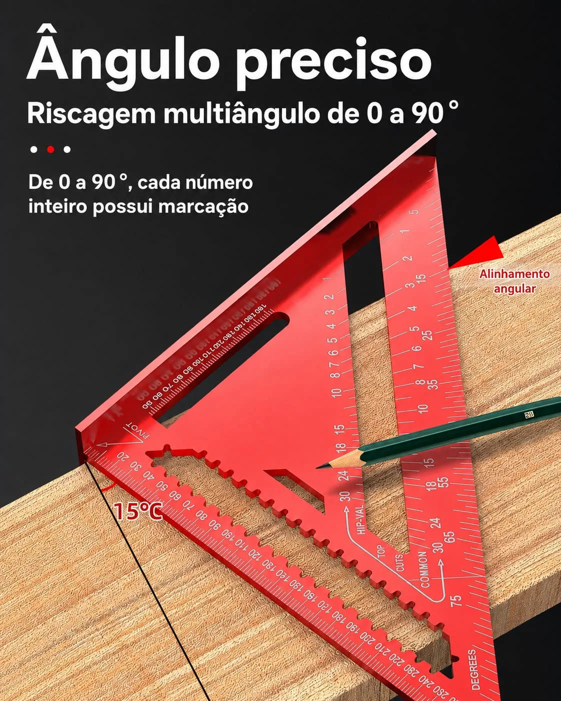 Esquadro Triangular de Alumínio 12 Pol 0 a 90° Marcenaria - Imagem 5
