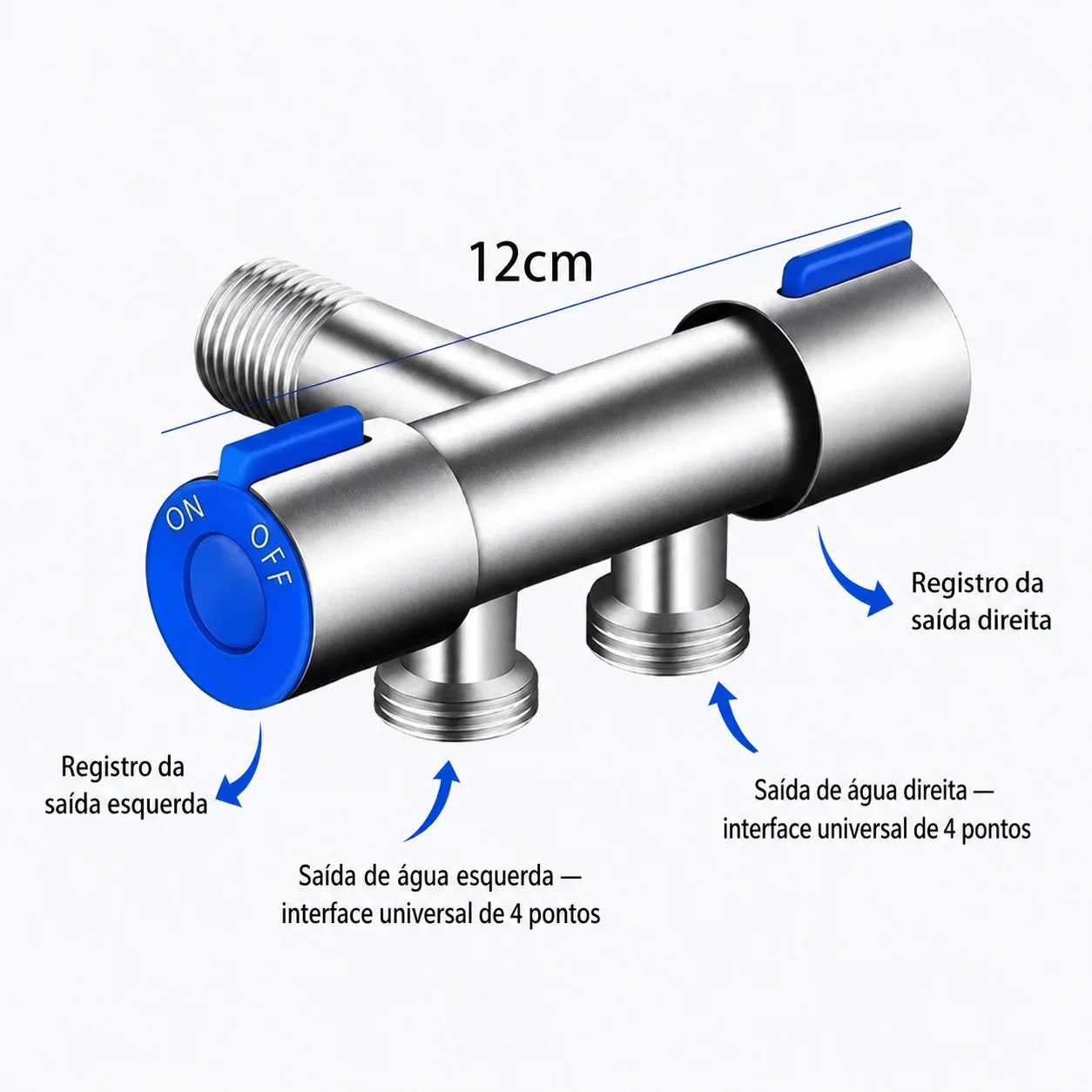 Válvula Registro Duplo Inox 1/2 1 Entrada 2 Saídas - Imagem 5