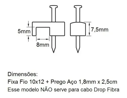 100 Miguelão Grampo 4mm Fixa Fio 10x12 Branco Com Prego Aço - Imagem 2