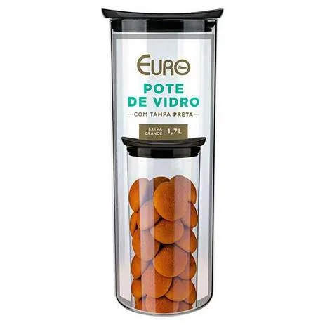 Pote de Vidro Euro Slim com Tampa Plastica Preto 1,7L - Imagem 2