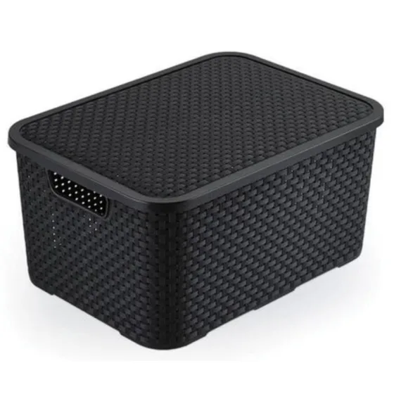 Cesto Organizador Grande Com Tampa - Rattan Preto