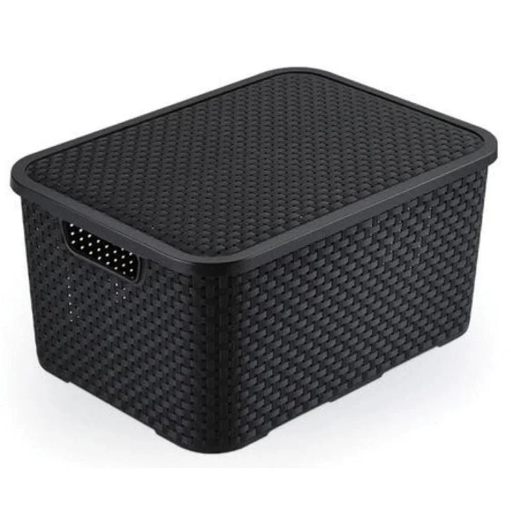 Cesto Organizador Grande Com Tampa - Rattan Preto