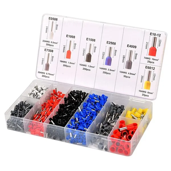 Kit 1200 Terminais Elétricos Ilhós Tubular 0,5mm a 10mm com Caixa Organizadora