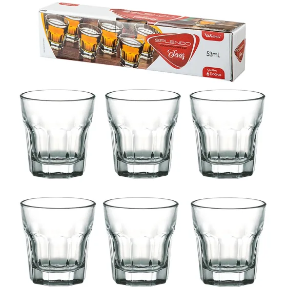 Jogo Copo de Vidro para Dose Shot 53ml 6 Unidades