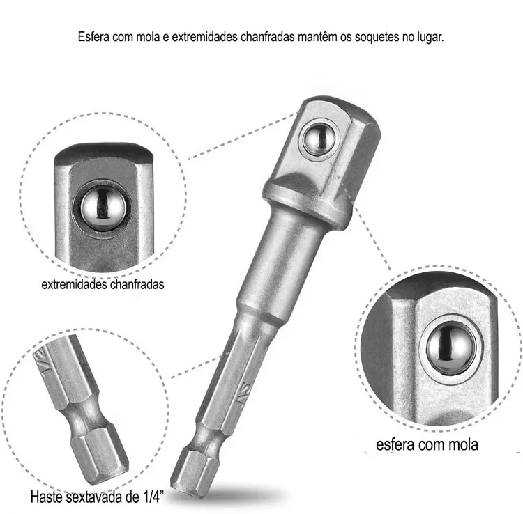 Kit 3 Adaptador Para Soquete Encaixe Quadrado 1/2 - 3/8 - 1/4 - Imagem 2