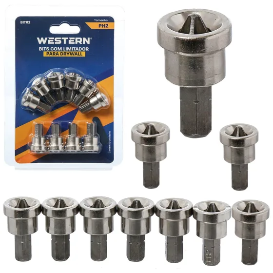 Bits com Limitador para Drywall PH2 - Kit com 10 Peças