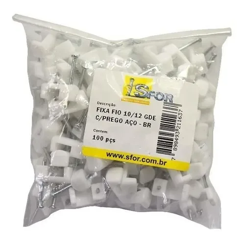 100 Miguelão Grampo 4mm Fixa Fio 10x12 Branco Com Prego Aço - Imagem 3