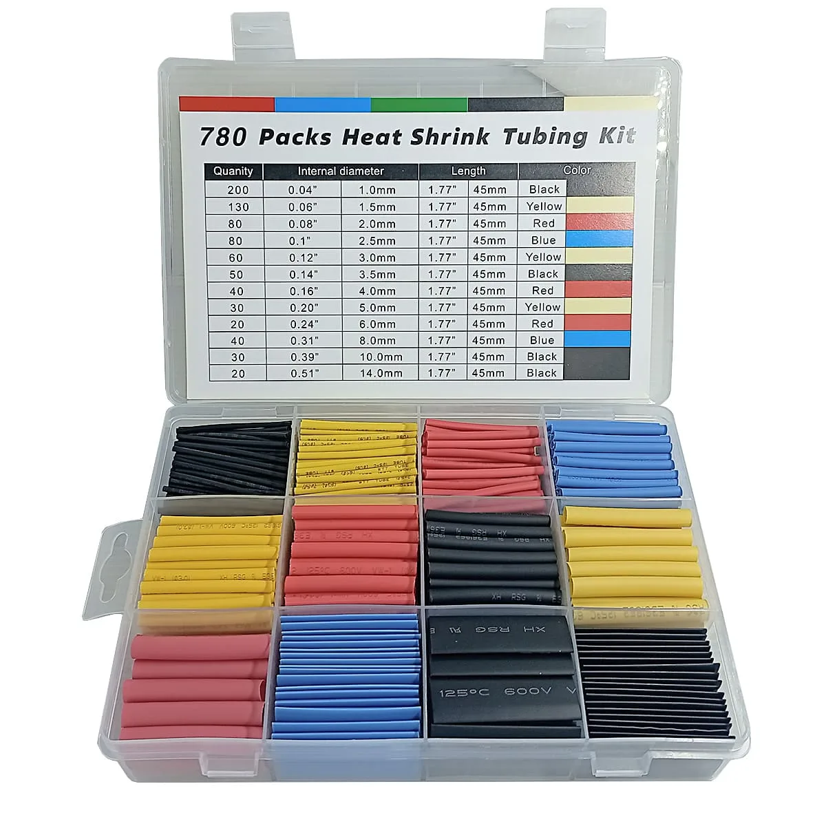 Kit Tubo Termo Retrátil Colorido 780 Peças 1mm a 14mm - Pen Tech