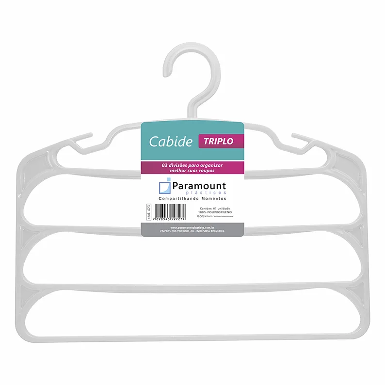Cabide Triplo Branco Para Roupas - Paramount