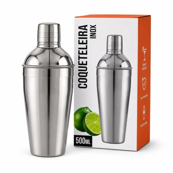 Coqueteleira Inox 500ml com Tampa Dosadora e Coador