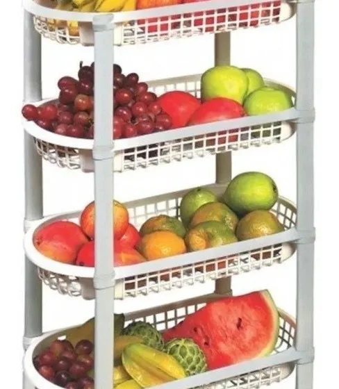 Fruteira De Chão Organizador De Plástico Multiuso 4 Cestos