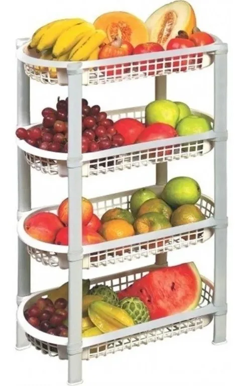 Fruteira De Chão Organizador De Plástico Multiuso 4 Cestos