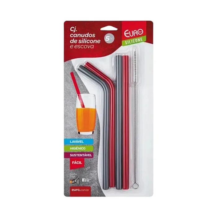 Kit Canudos De Silicone + Escova Para Limpeza - 5 Peças - Imagem 2