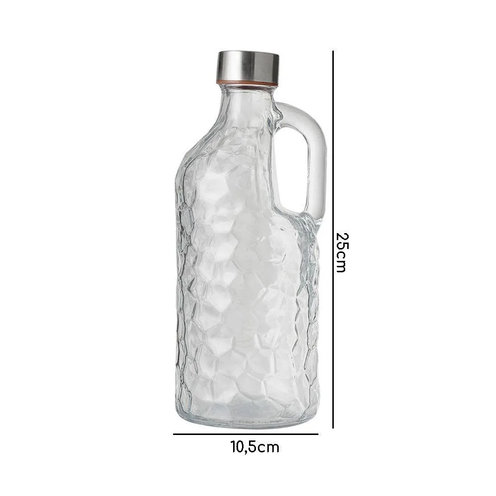 Garrafa De Vidro Relevo Com Alça + Tampa De Inox 1L - Imagem 2