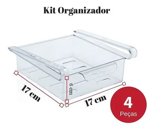 Kit 4 Gavetas Organizador De Geladeira Em Acrílico 17x17x6cm