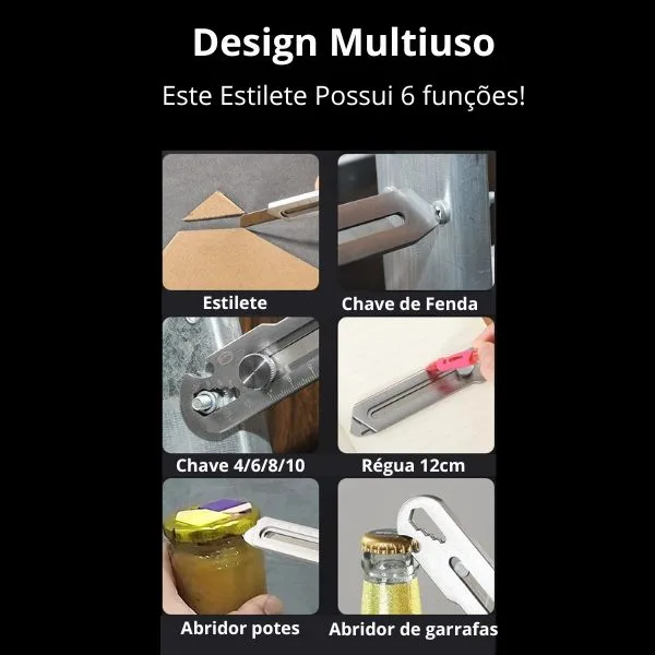 Estilete Multifuncional Aço Inox 18mm C/ Trava Rosca + 10 Lâminas - Imagem 3