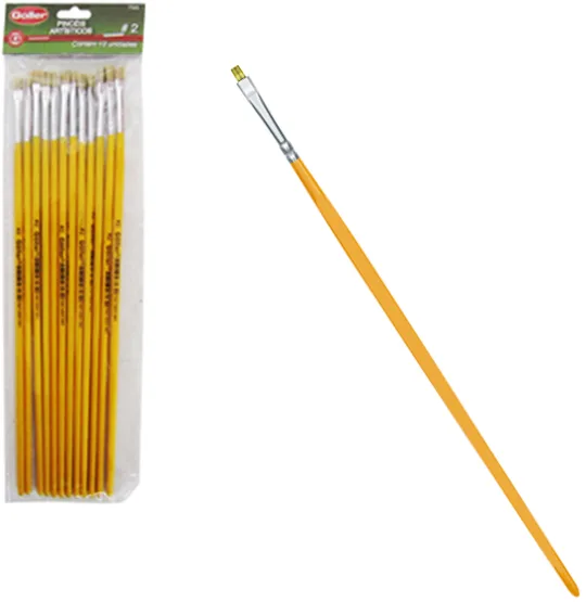 Pincel Artístico Ponta Reta N°2 25cm Kit com 12 Peças