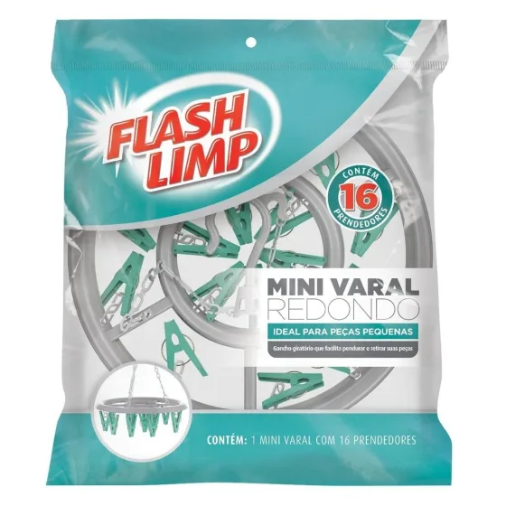 Mini Varal Extensível Flashlimp Com 16 Prendedores Redondo
