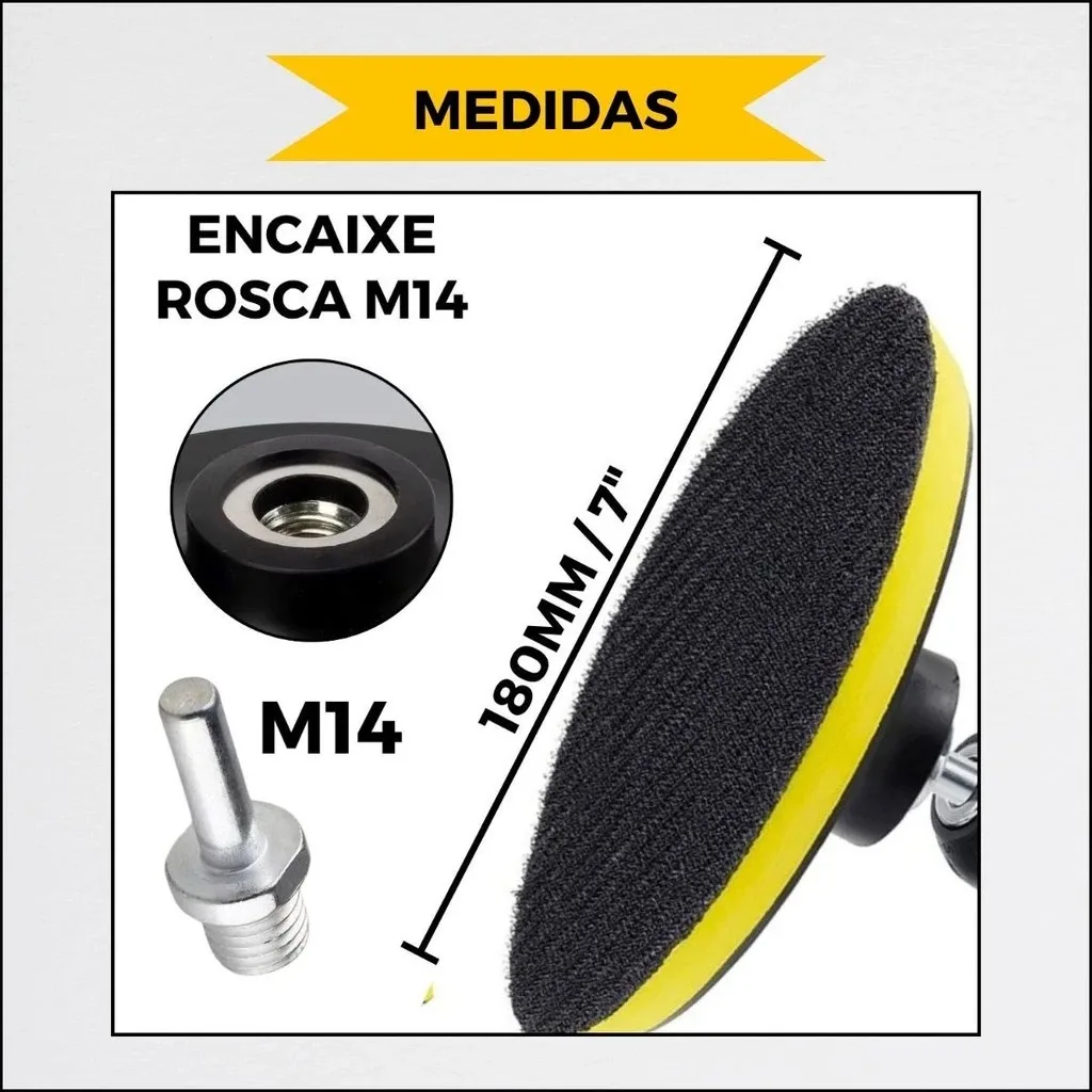 Base Disco De Lixa Auto Aderente Rosca M14 x 180mm 7" + Adaptador - Imagem 3