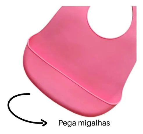 Babador de Silicone com Bolso Pega Migalhas Regulável Rosa - Imagem 3