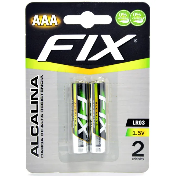 Pilha AAA Palito Alcalina 1,5v com 2 Peças LR03 na Cartela