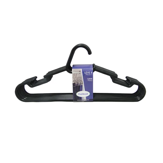 Kit 6 Cabides de Plástico Preto Com Cava Heavy 42x18cm