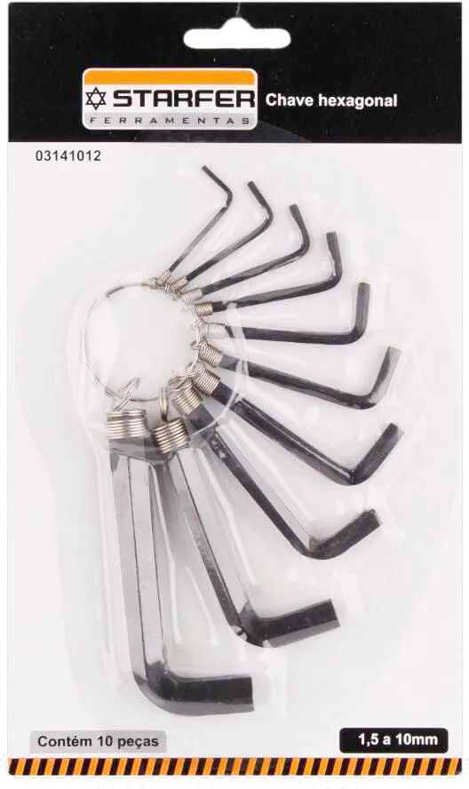 Chave Allen Hexagonal Starfer de 1,5 a 10mm Jogo com 10 Peças